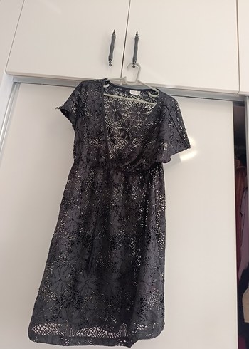 Dantel İşlemeli Siyah Midi pareo plaj elbisesi bikini mayo üstü - Görsel 2