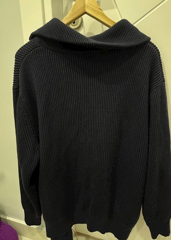 Fermuarlı Yüksek Yaka Mavi Triko Kazak - Görsel 3