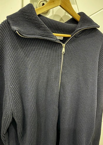 Fermuarlı Yüksek Yaka Mavi Triko Kazak - Görsel 2