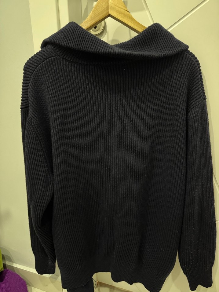 Fermuarlı Yüksek Yaka Mavi Triko Kazak - Görsel 3