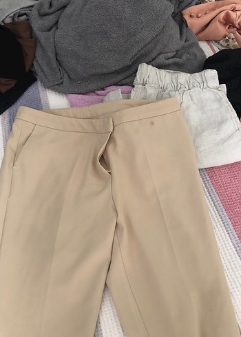 Bej Midi Kumaş Kadın Pantolon