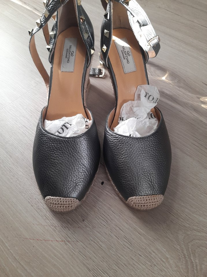 Valentino Siyah Deri Kemerli Dolgu Topuklu Espadril - Görsel 2