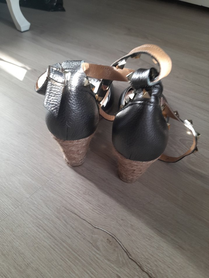 Valentino Siyah Deri Kemerli Dolgu Topuklu Espadril - Görsel 5