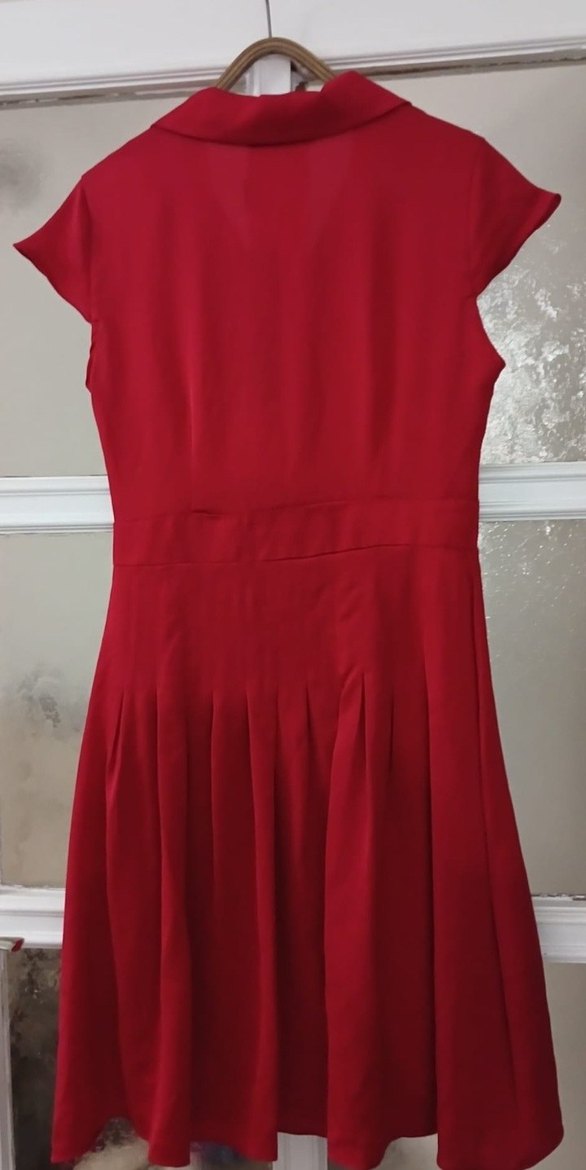 Kırmızı Düğmeli Midi Vintage Elbise - Görsel 4