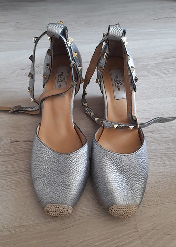 Valentino Gri Deri Yılan Desenli Kadın Dolgu Topuklu Espadril