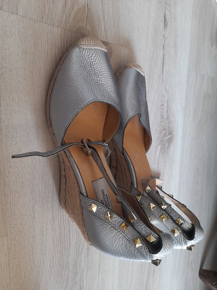 Valentino Gri Deri Yılan Desenli Kadın Dolgu Topuklu Espadril - Görsel 2