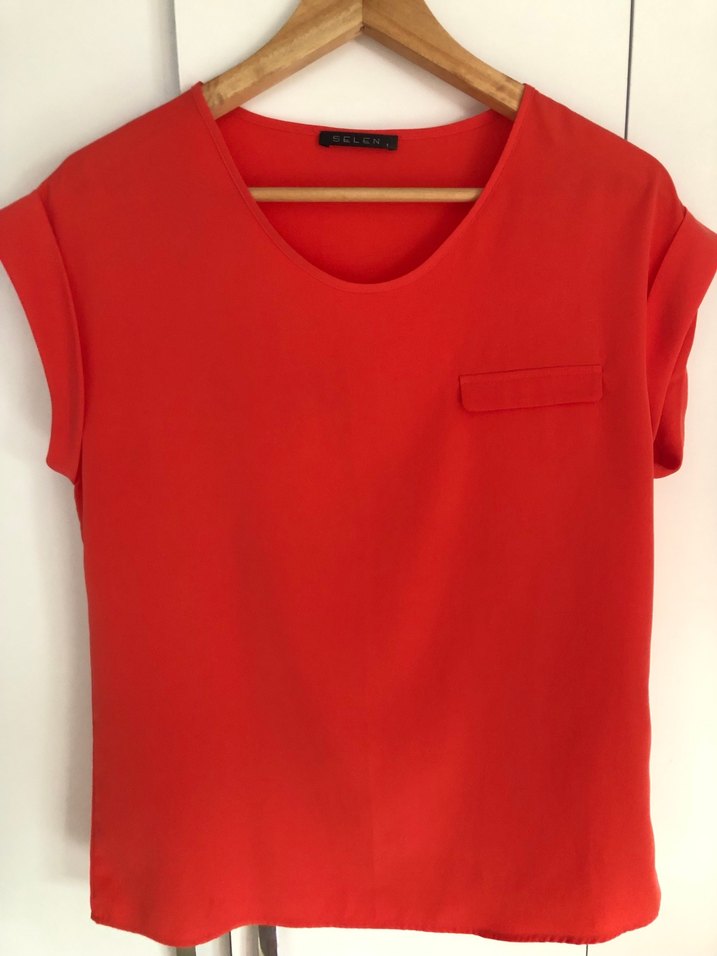 Turuncu  Düğmeli V Yakalı Blu - Görsel 2