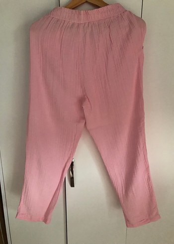 Pembe Pilili Keten Kadın Pantolon - Görsel 2