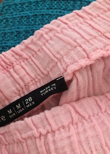 Pembe Pilili Keten Kadın Pantolon - Görsel 3