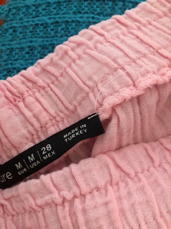 Pembe Pilili Keten Kadın Pantolon - Görsel 3