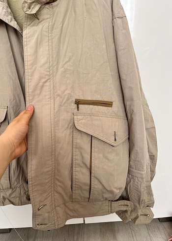 Bej Keten Unisex Ceket Fermuarlı Cepli