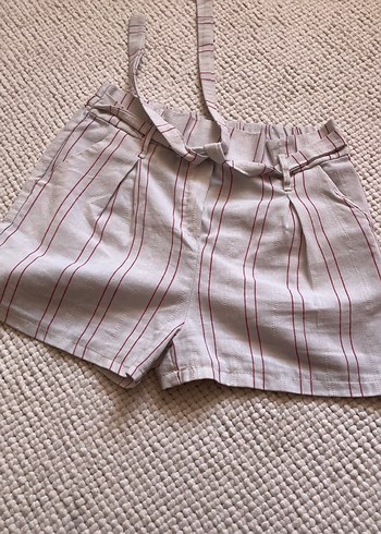 Keten Kumaşlı Çizgili Kuşaklı Mini Şort - Görsel 2