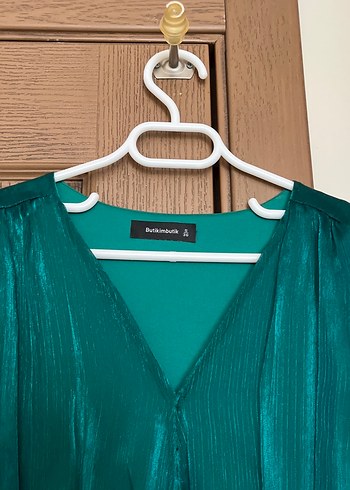 Parlak Yeşil Pilili Midi Abiye Elbise - Görsel 2