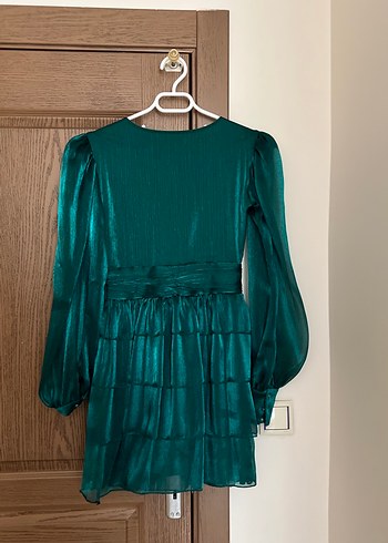 Parlak Yeşil Pilili Midi Abiye Elbise - Görsel 3