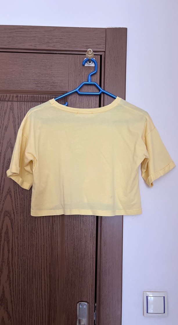 Sarı Kadın Kısa Kollu Crop Top - Görsel 2