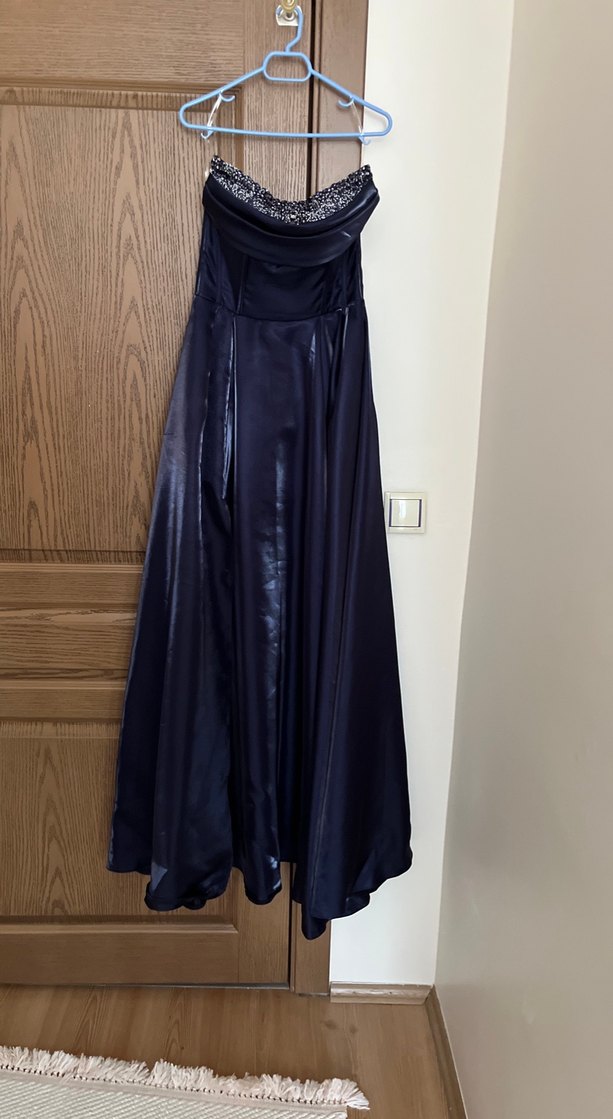 Parlak Lacivert Uzun Abiye Elbise - Görsel 2