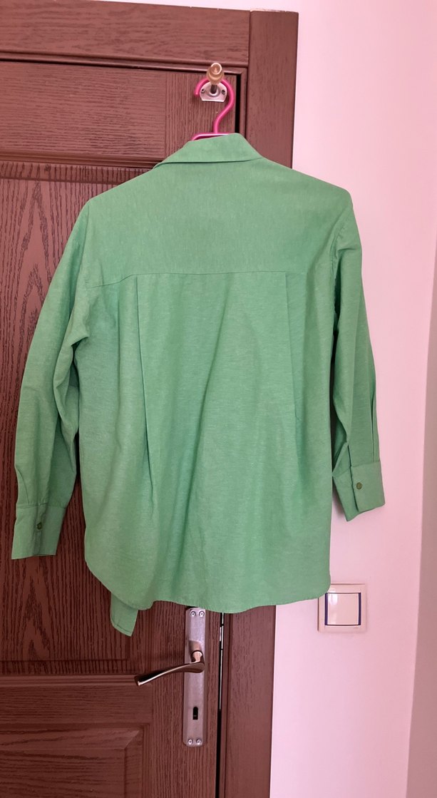 Yeşil Düğmeli Keten Kadın Gömlek - Görsel 2