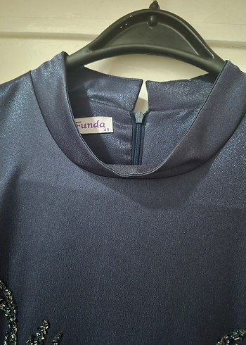 Boncuk İşlemeli Lacivert Uzun Abiye Elbise - Görsel 3