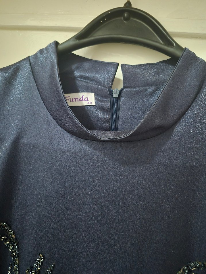 Boncuk İşlemeli Lacivert Uzun Abiye Elbise - Görsel 3