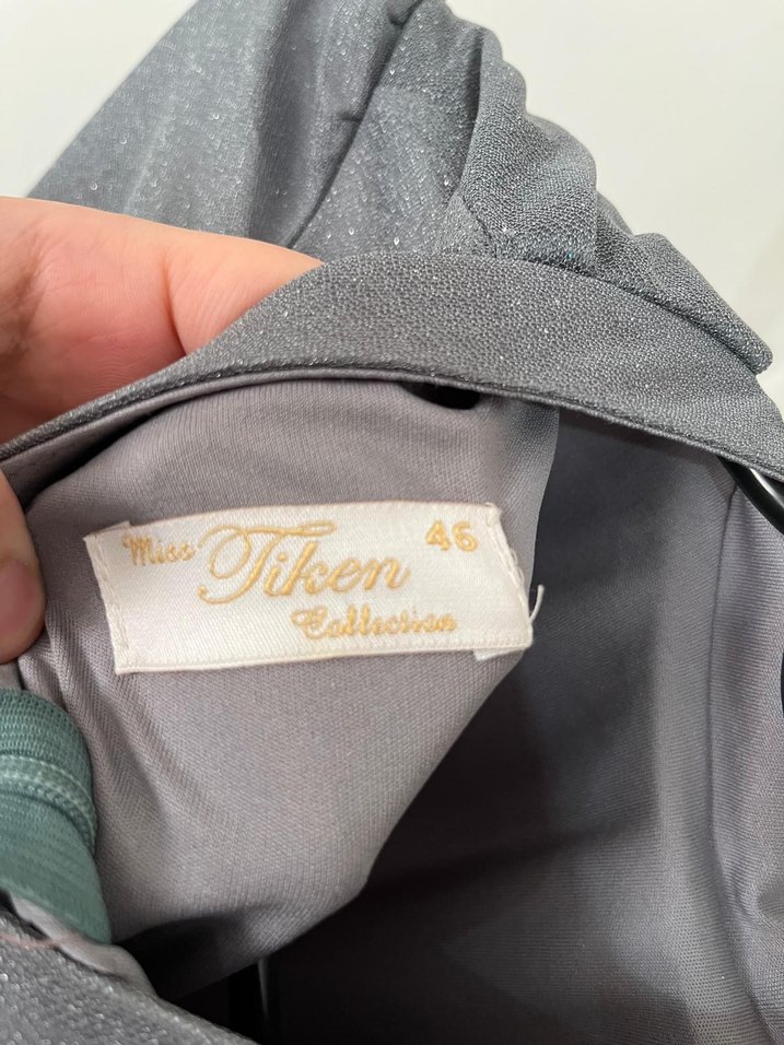 Gri Uzun Drapeli Kadın Abiye Elbise - Görsel 4