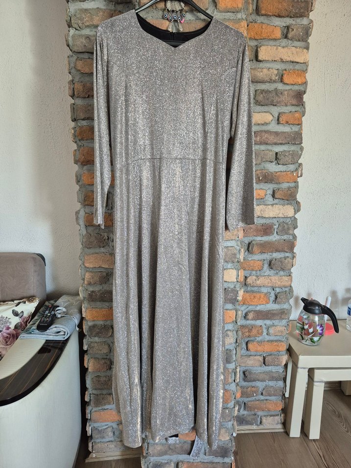 Gri Drapeli Uzun Kollu Kadın Elbise - Görsel 3