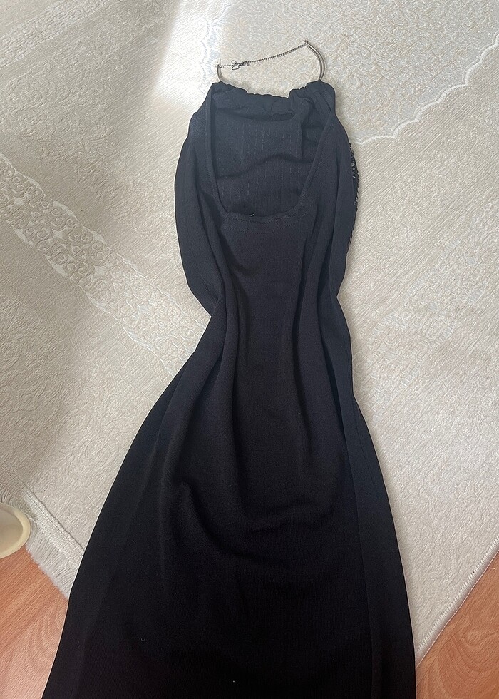 ?Şık Siyah Halter Yaka Mini Elbise (Pul İşlemeli)? - Görsel 4