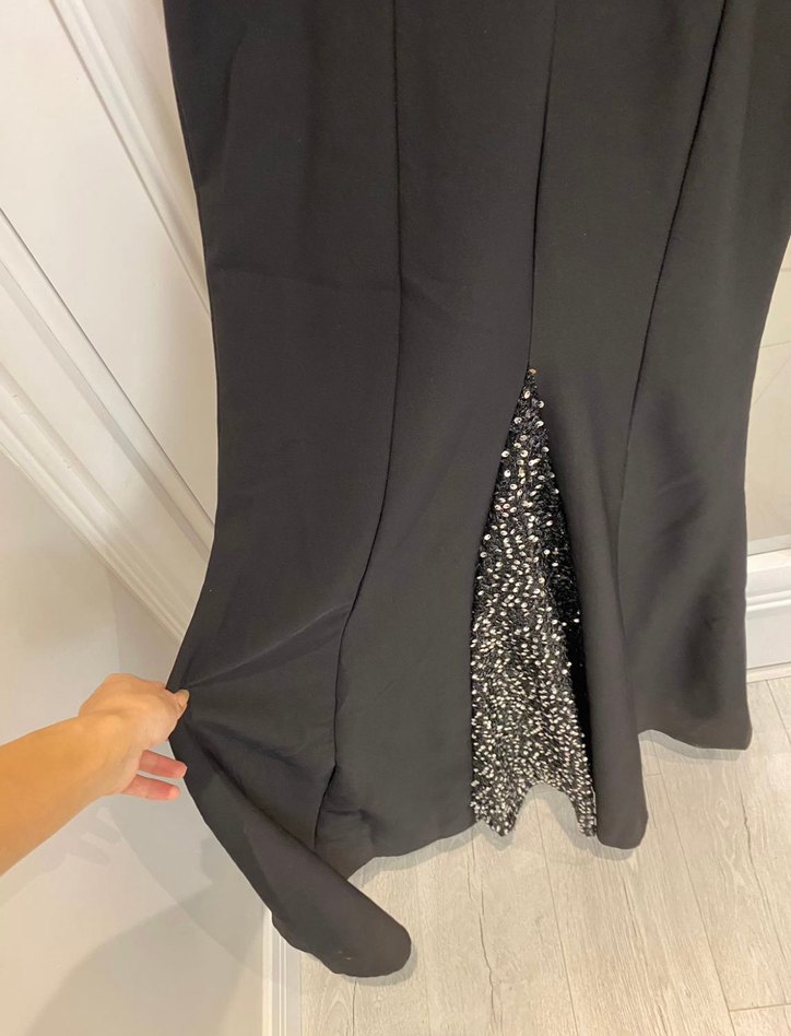 Boncuk İşlemeli Siyah Uzun Abiye Elbise - Görsel 2