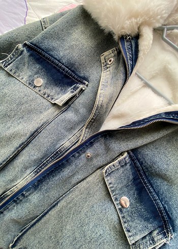 Beyaz Kürklü Gri Denim Ceket - Görsel 2