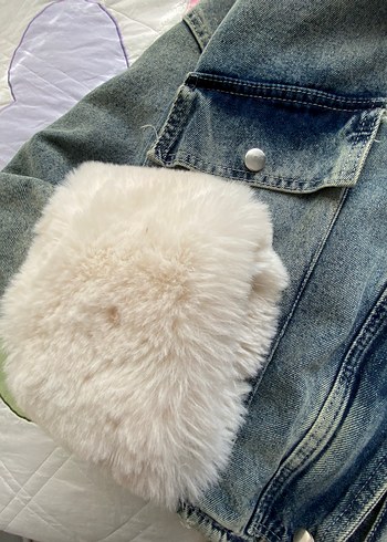Beyaz Kürklü Gri Denim Ceket - Görsel 3