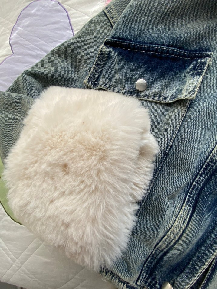 Beyaz Kürklü Gri Denim Ceket - Görsel 3