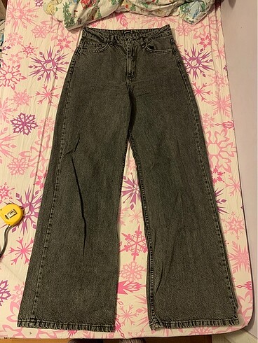 yuksek bel wide leg antrasit jean