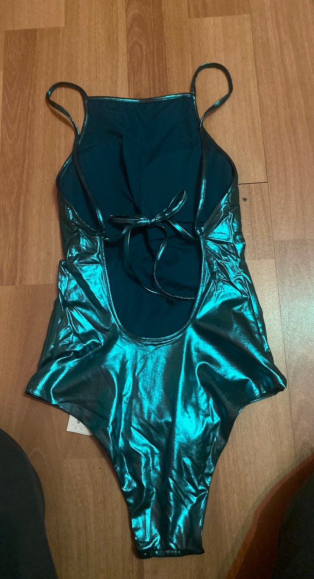 Parlak Turkuaz Askılı Drapeli Mayo - Görsel 2