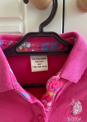 9-12 Ay Beden pembe Renk Kız Çocuk Pembe Düğmeli Polo Tişört