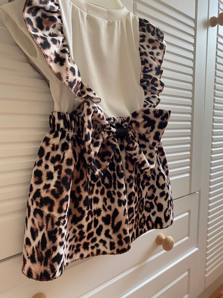 Leopar desenli tişört etek - Görsel 4