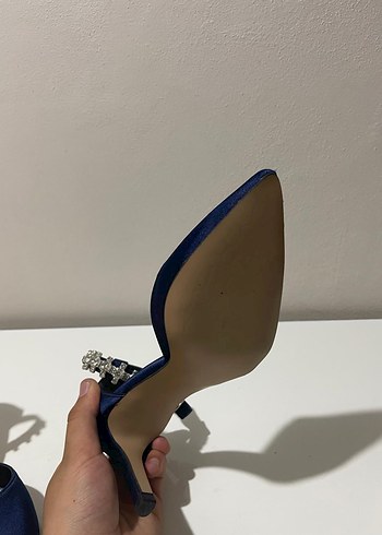 36 Beden mavi Renk Koyu Mavi Yılan Desenli Tokalı Topuklu Ayakkabı