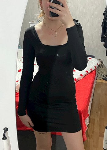 Siyah Uzun Kollu Mini Elbise - Görsel 2