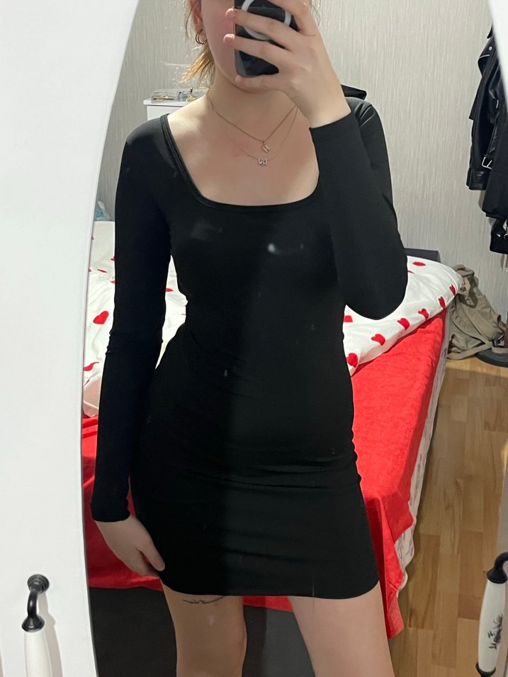 Siyah Uzun Kollu Mini Elbise - Görsel 2