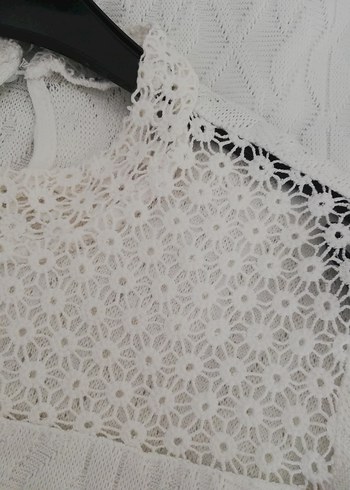 krem renk Bohem Örgü Uzun Kollu Bluz - Görsel 3