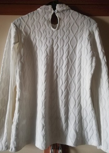 krem renk Bohem Örgü Uzun Kollu Bluz - Görsel 2