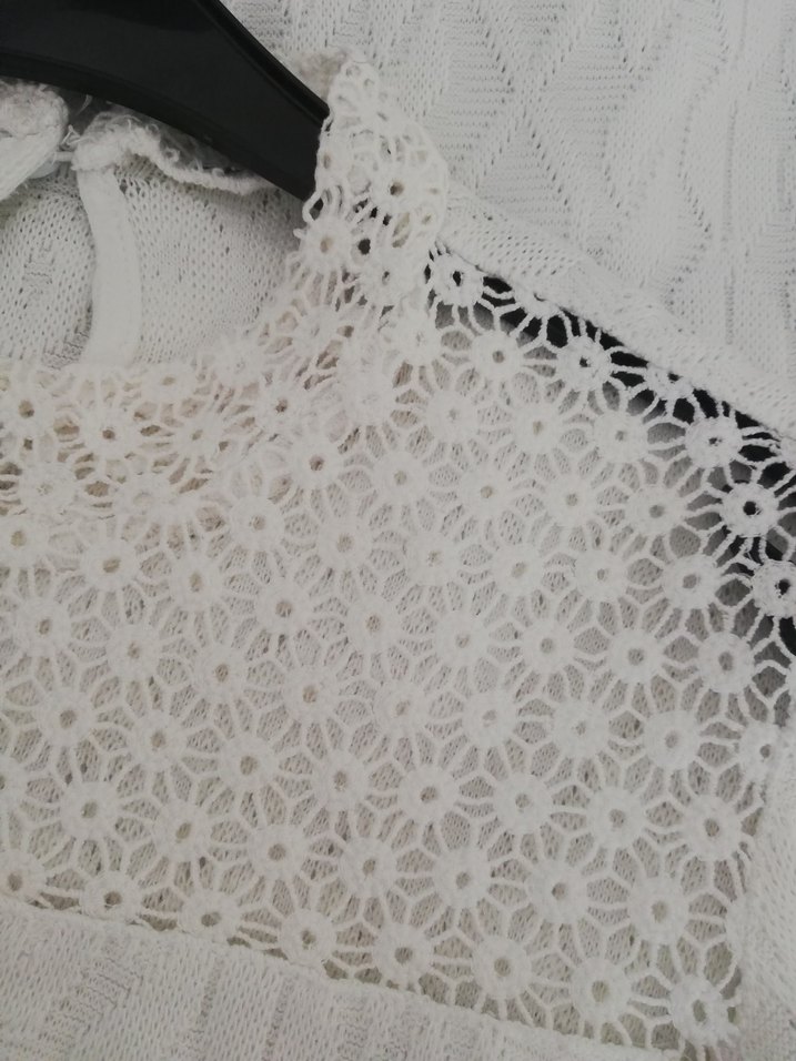 krem renk Bohem Örgü Uzun Kollu Bluz - Görsel 3