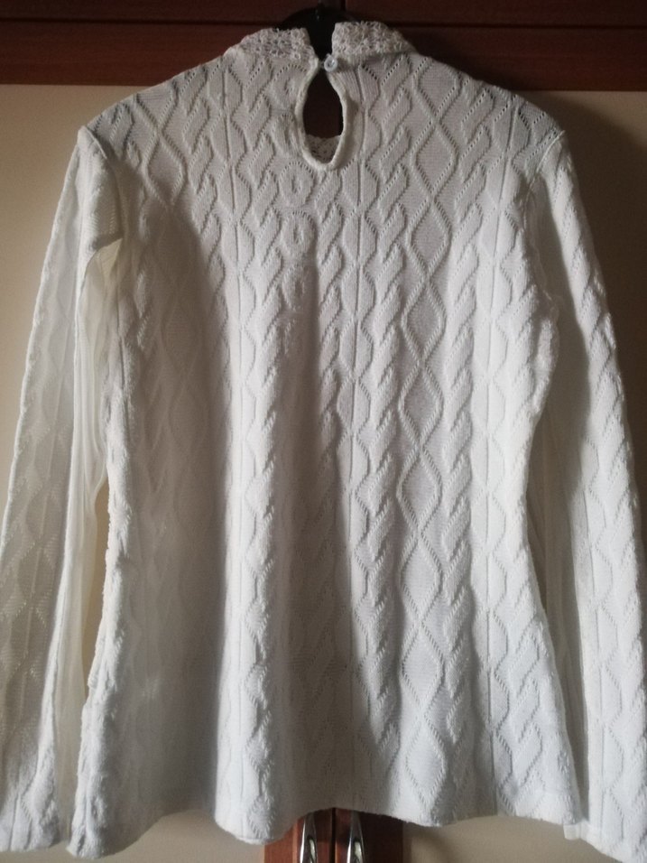 krem renk Bohem Örgü Uzun Kollu Bluz - Görsel 2