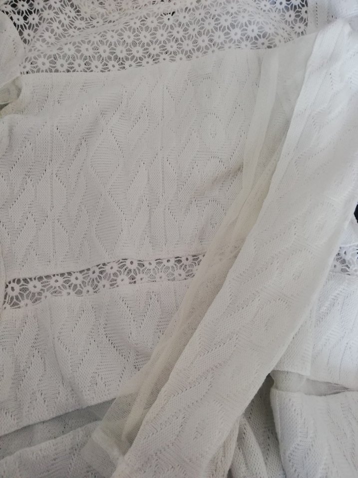 krem renk Bohem Örgü Uzun Kollu Bluz - Görsel 4