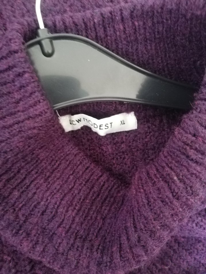 Mor Yüksek Yakalı Kadın Triko Kazak - Görsel 3