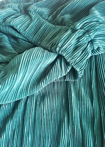 Turkuaz yeşil Pilili Bohem Kadın Pantolon - Görsel 5