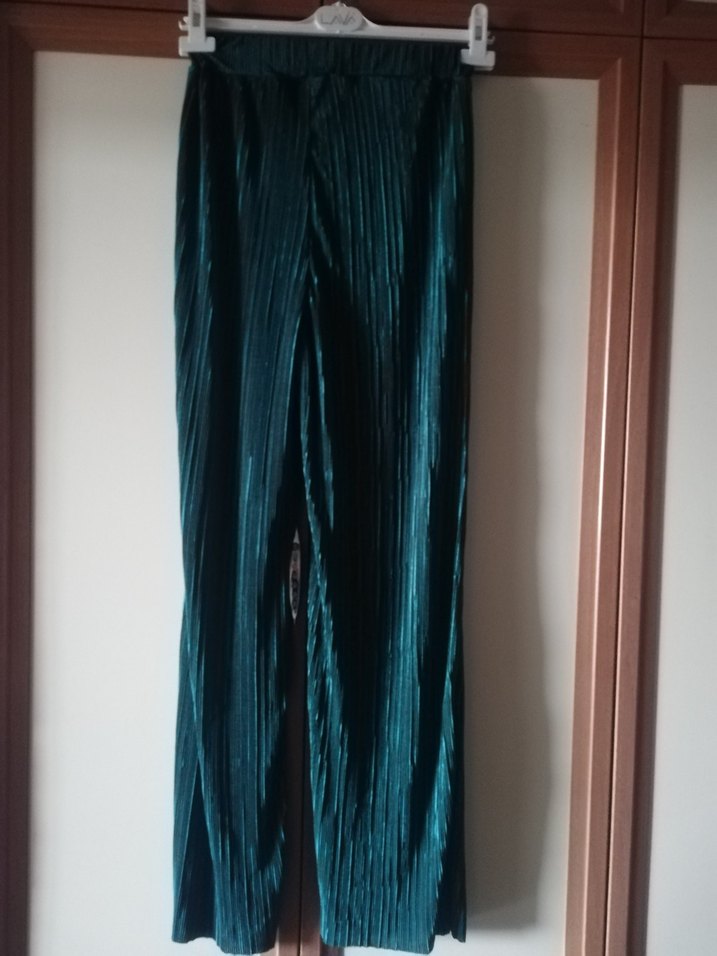 Turkuaz yeşil Pilili Bohem Kadın Pantolon - Görsel 2