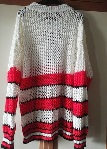 delikli çizgili Kadın Triko Kazak - Görsel 2