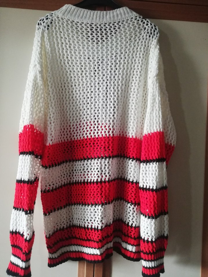 delikli çizgili Kadın Triko Kazak - Görsel 2