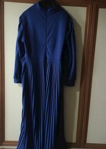 Lacivert Piliseli Uzun Kollu Uzun Elbise - Görsel 2