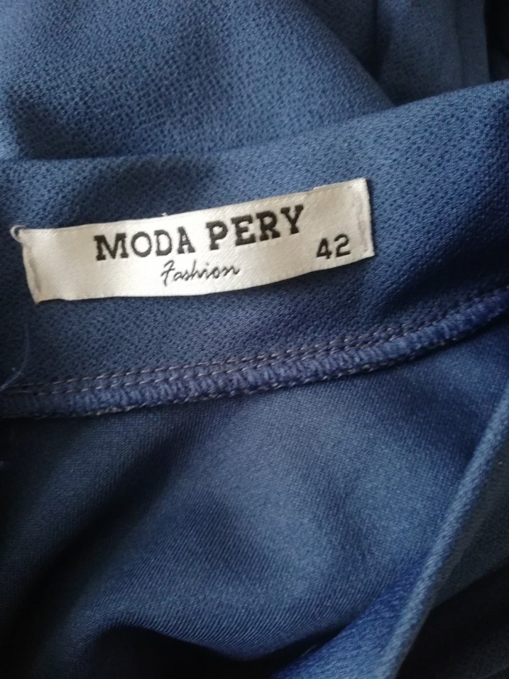 Lacivert Piliseli Uzun Kollu Uzun Elbise - Görsel 3