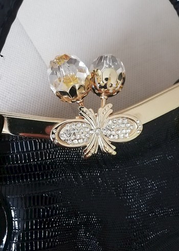 Klasik Siyah Parlak Deri Yılan Desenli Kadın Çanta - Görsel 3